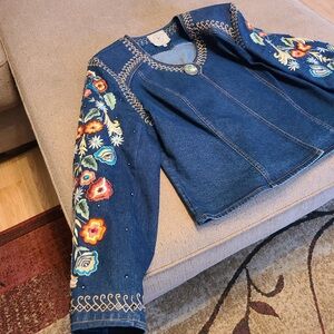 Double D Ranch Blue Denim Jacket with Floral Embroidery